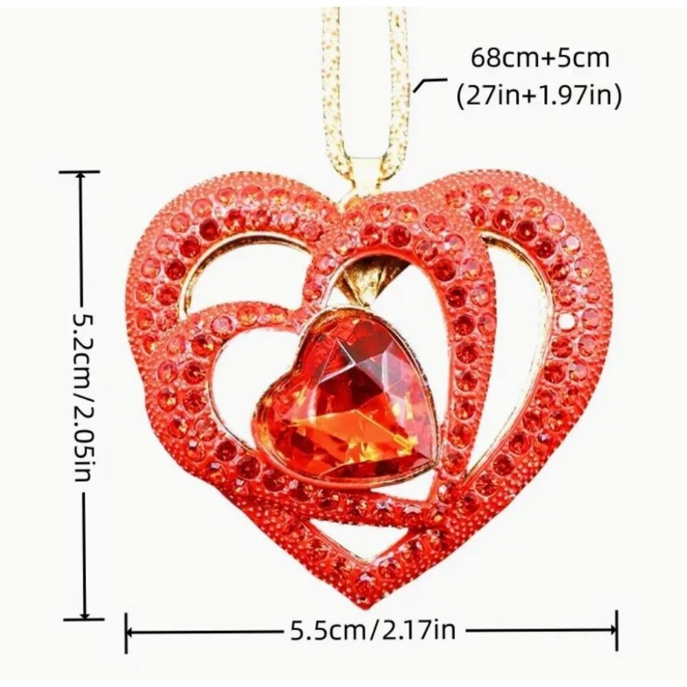 Betsey Johnson Necklace Red Crystal Heart Pendant Gold Tone - Picture 2 of 2